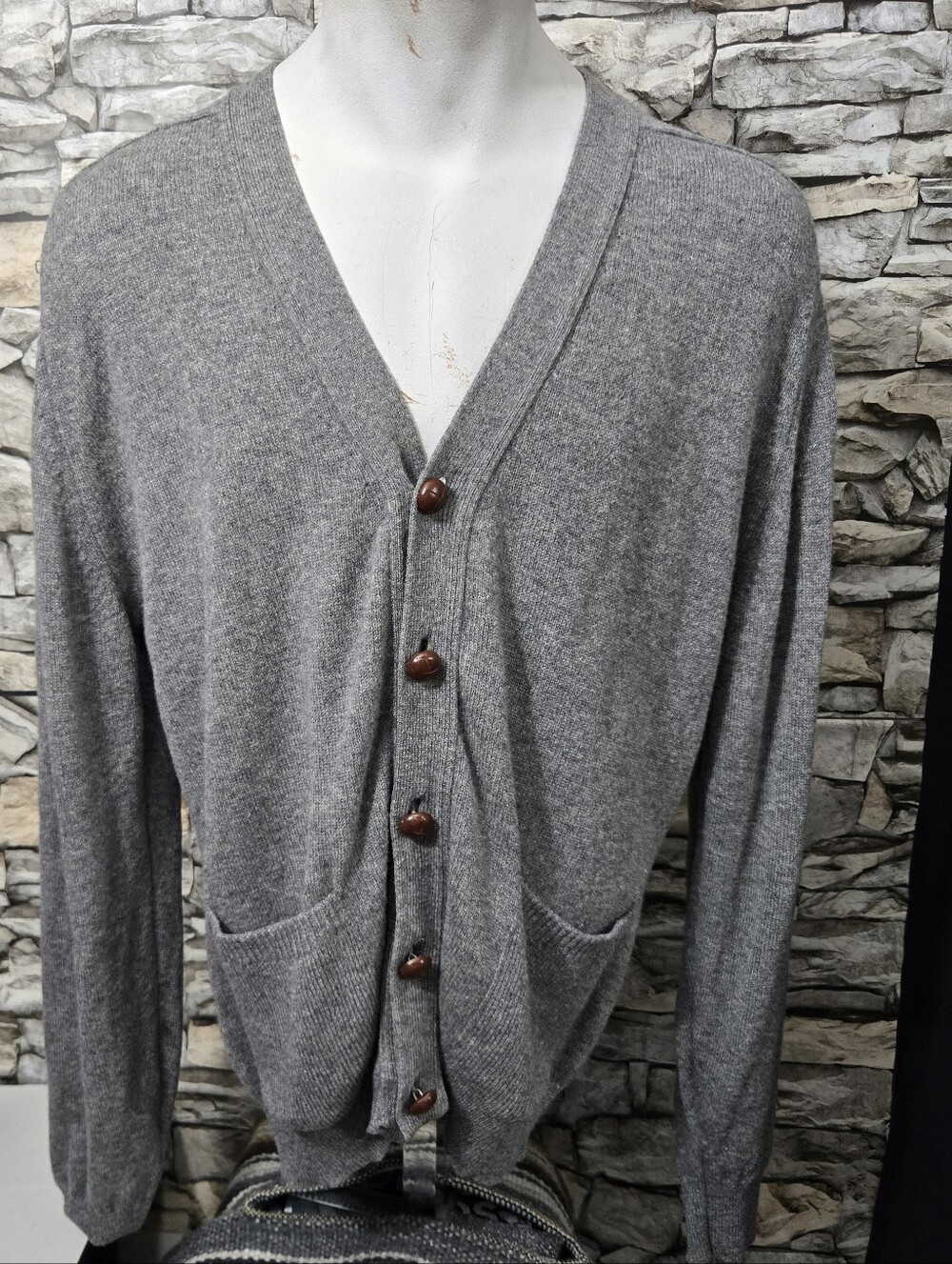 VTG L.L. Bean Lambswool Cardigan Sweater Mens SM Gray British Spun Latvia